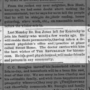 Dr. Ras Jones back to KY to take over practice of deceased physician