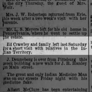 1893 Crawley fam visits Relatives in Indian Terr