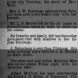 Visit relatives in Indian Territory.
Nov 14, 1893 (This is before Sister was killed)