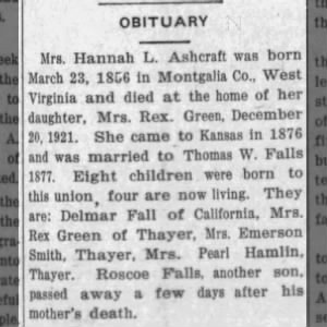 Obituary for Hannah L. Ashcraft
