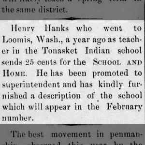 Henry Hanks, Tonasket Indian School
School and Home, 01 Jan, 1894