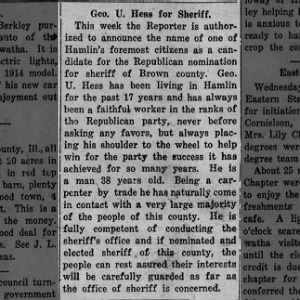 G.U. Hess, Run for Sheriff