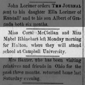 Cora E 'Coral' McClellan & Mabel Rinehart to Attend Campbell University