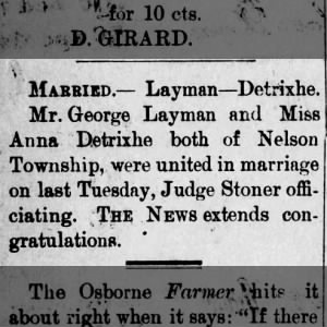 George Laman and Anna Detrixhe married 5 Dec 1893