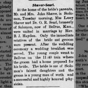 Marriage of Oscar Searl and Lucy Shaver