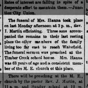 Funeral of Rachel Holliday Hanna. Originally from Hardnesville, PA and wife of Alexander Hanna