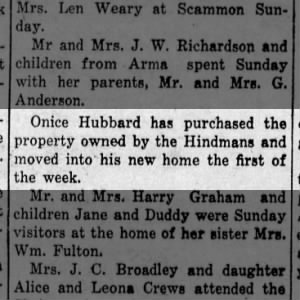 Onice Hubbard purchases a Home 1924