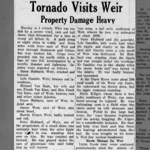 Tornado Injures Onice Hubbard and associate. 1925