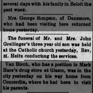 Funeral of Mr. and Mrs. John Grellinger's 3 Year Old Son
