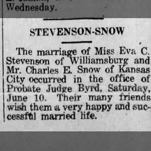 Marriage of Stevenson / Snow