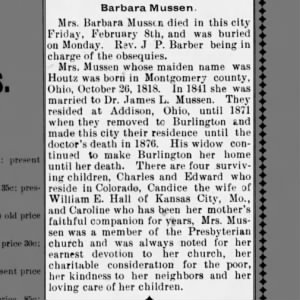 Obituary for Barbara Mussen
