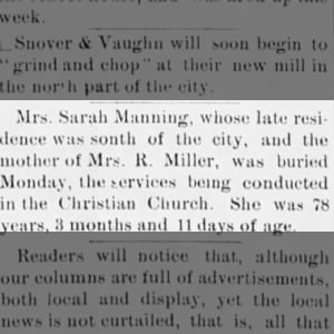 Sarah Manning Burial