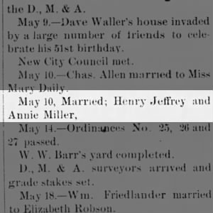 Henry Jeffery and Anne Francis Miller Marriage