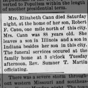 Obituary for Elizabeth Cann (Aged 88)
