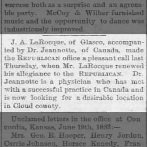 J. A. LaRocque of Glasco introducing Dr. Jeannotte of Canada to Cloud County