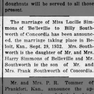 Marriage of Sim mons / Southworth