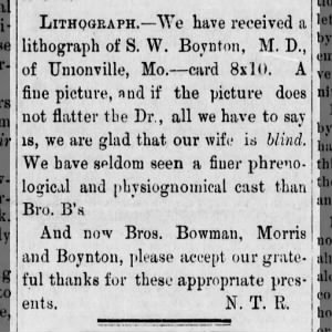 S. W. Boynton M. D. of Unionville, MO