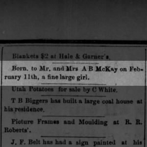 Birth announcement for Mary B McKay