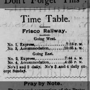 Frisco Timetable for Geuda Springs