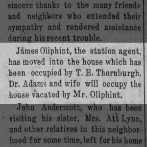 James Oliphant, the Station Agent, moves