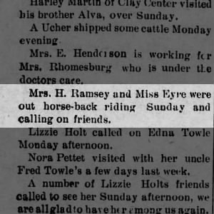 Celestine Ramsey and Maud Eyre went horseback riding