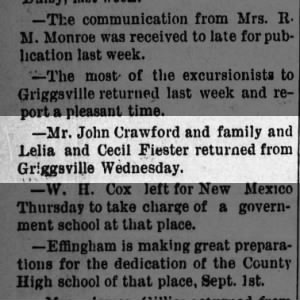 1891 08 29 John Crawford and Fiesters return from Griggsville