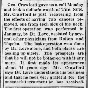 1895 04 26 Geo Crawford recovering from cancer surgery