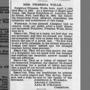 Mrs Prissena Wells morned