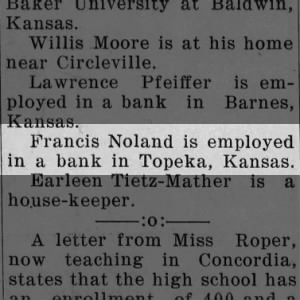 Noland, Francis - 1926 Employed at bank