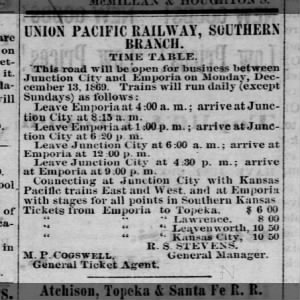 UPAC Railway Junction City to Emporia 1869