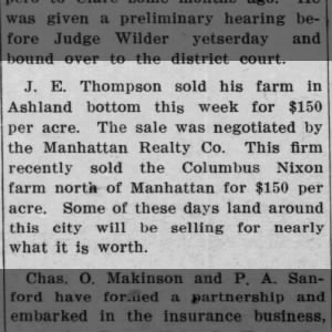 J E Thompson sold his farm Mar 10, 1911