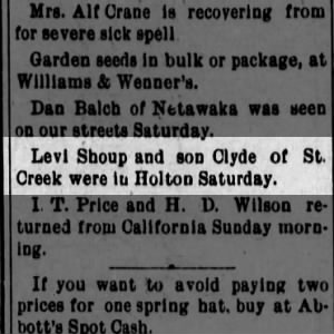 1900 04 12 Levi Shoup and son in Holton