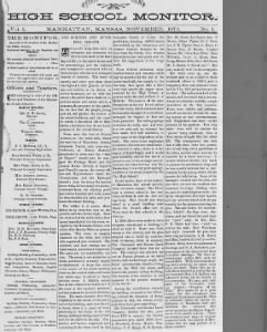 Levi Woodman The Manhattan High School Monitor (Manhattan, Kansas)01 Nov 1873, SatPage 1