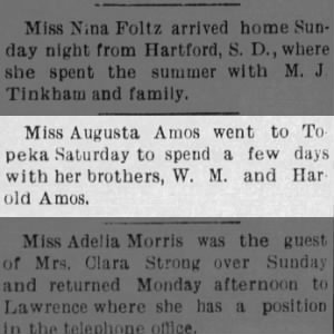 1907 Amos, Augusta Topeka visit