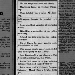 More Banaka news from The Wasp of Netawaka, Kansas  March 8, 1895