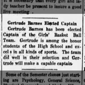 Gertrude Barnes basketball captain