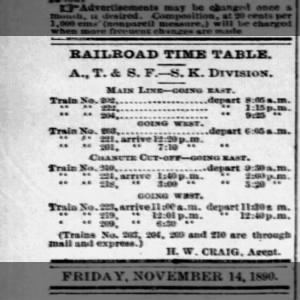 railroad time table 11/14/1890