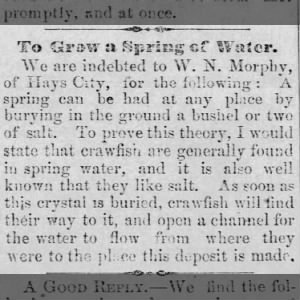 To grow a spring of water - salt and crawdads