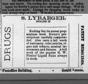 Simon Lybarger when Severy was called Gould. The Pioneer 25 May 1882