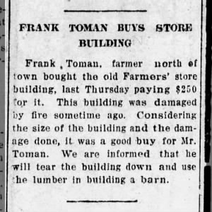 Frank Toman Buys Store Building