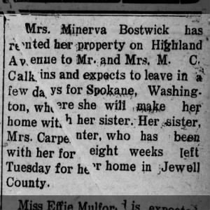 Minerva Bostwick to move to Spokane