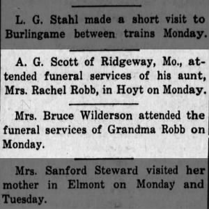 News Stories - Relatives attend funeral of Mrs. Rachel Robb in Hoyt