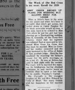 John O. Connolly and Grace LaCrone wedding story in the Hoyt, Kansas newspaper. 