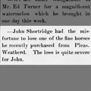 John Shortridge Loses a Horse