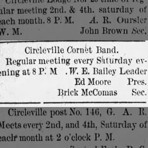 Ed President of the Circleville Cornet Band