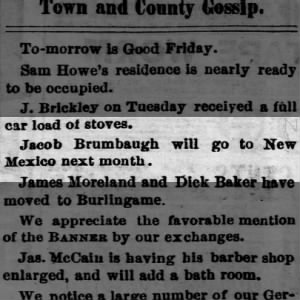 Jacob to go to NM, The Marion Banner, 03/25/1880