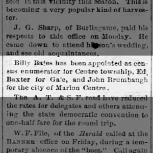 John Brumbaugh appointed census enumerator, The Marion Banner, 05/27/1880.