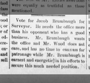 Vote for Jacob Brumbaugh, The Central Advocate, 10/30/1891