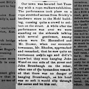 Rope walking exhibition, Marion County Independent, 11/01/1883