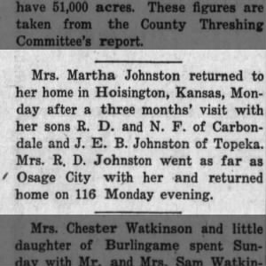 Martha Johnston and a list of her sons 